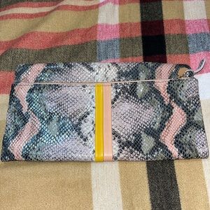 CLARE V. Foldover Clutch In Blush With Stripes